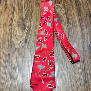 Elegant Red Floral Tie with green accents…holidays anyone?